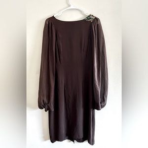 Dries Van Noten Brown Silk Chiffon Split Sleeve Beaded Cocktail Dress Sz 44/8
